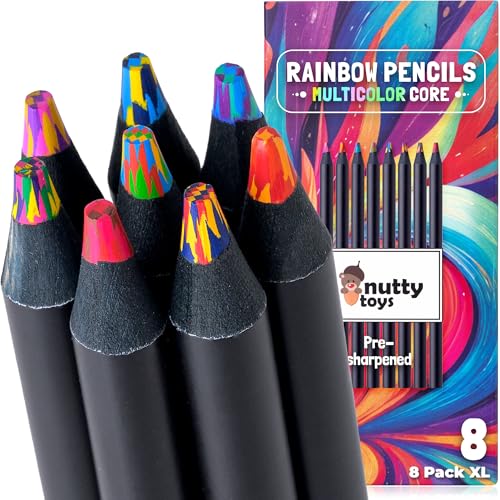 nutty toys Jumbo Rainbow Pencils - 8 Pre-sharpened Multicolored Pencils, Top Boy & Girl Stocking Stuffers, Goodie Bag Party Favors & Colored Crayon Gift Idea 2026, Cool Art Supplies for Kids & Adults