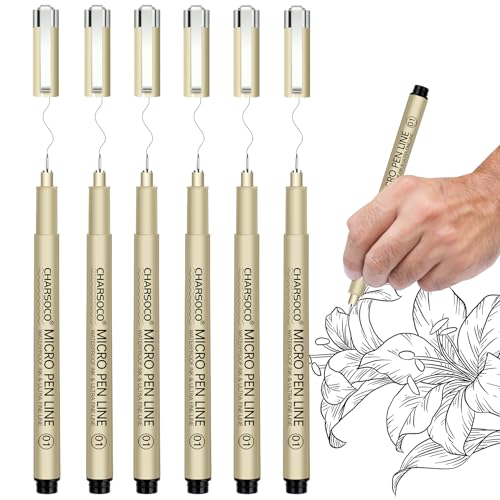 01 Micro Pen, 6 Pack Black Fine Point Pen with Waterproof Archival Ink, 0.25mm Fineliner Ink Pens for Artist Illustration, Sketching, Anime, Manga, Technical Drawing and Scrapbooking - color: Black, style: 【01】
