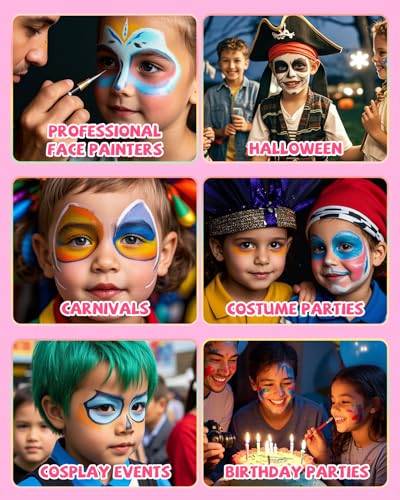 Anka Bella Professional Face Painting Kit for Kids,12X10gm Water Activated Rainbow Cake Face Paint with Stencil & Brushes,Hypoallergenic & Non-Toxic,Gift for Birthday Parties/Halloween/Carnival - color: Rainbow Valley set