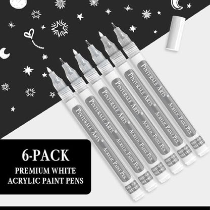Pinturale Arts® White Paint Pens Extra Fine Point | Set 6 Ultra Fine Tip Acrylic Paint Pens (0.7mm & 0.5mm) | For Black Paper, Ceramics, Rock Painting, Glass, Wood, Canvas, Metal - color: White