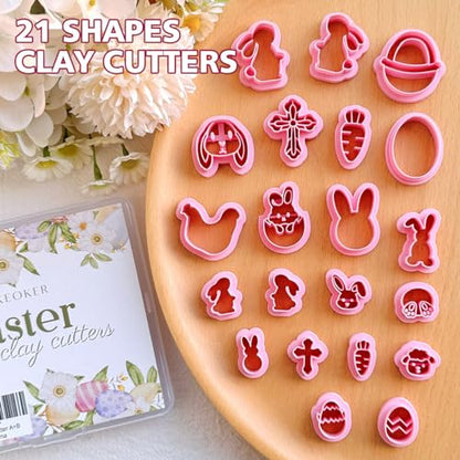 KEOKER Polymer Clay Cutters - 21 Shapes Easter Egg Cutters for Jewelry Making - color: Easter clay cutters A+B