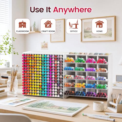SANFURNEY Marker Organizer, Vertical Pen Organizer Storage for 280 Markers with 20 Compartments, Pencil Holder for Home Office Classroom Desk Desktop Stationery Pencil Storage
