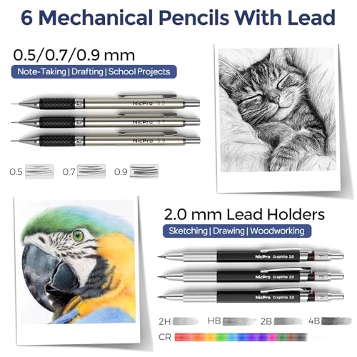 Nicpro 50 PCS School Supplies Stationary Set with Pencil Case - 6 Gel Pens & Refills, 12 Highlighters, 6 Art Mechanical Pencil Set, 12 Tube lead Refills for College Essentials Office Stationery -Black - color: Black, size: 50 PCS