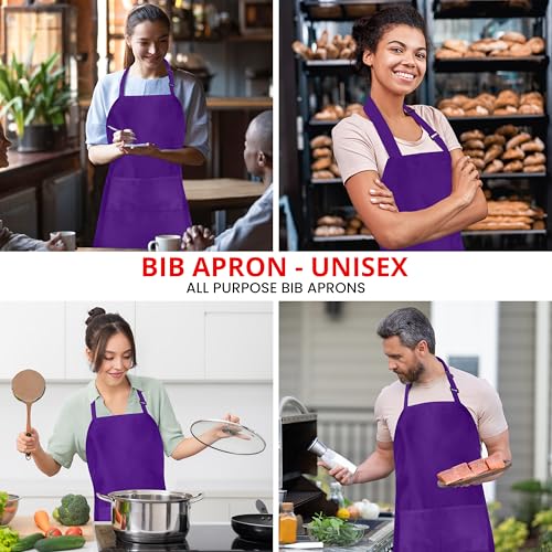 Utopia Kitchen 10 Pack Bib Apron Adjustable with 2 Pockets, Water and Oil Resistant, Cooking Kitchen Chef Apron for Women Men - color: Purple