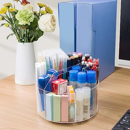 Mefirt Acrylic Pen Holder, 2 Pack 360 Rotating Organizer With 6 Compartments, Desk Office Storage for 800 Pens, Markers, Crayons and Art Supplies - style: Clear-Large 2 PACK