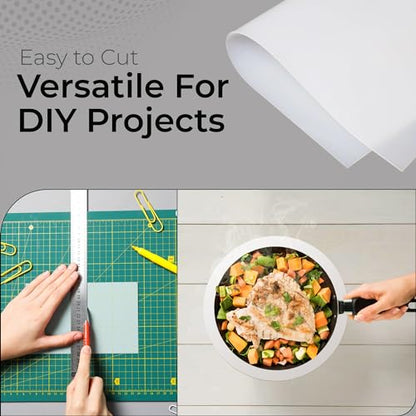 Exactly Rubber - Translucent Silicone Sheet, 50A Durometer Rubber Sheet, Semi Clear Silicone, Resistant -80 to 450°F, Food-Grade Silicone Placemat, 450% Elongation, Made in The USA, 1/32 x 18” x 18” - size: 1/32 x 18 x 18