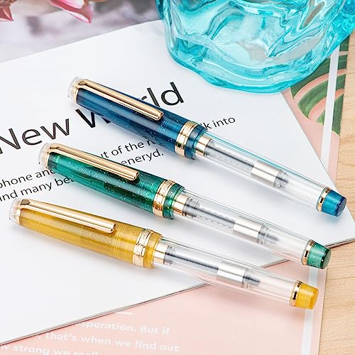 Set of 3 Jinhao 82 Fountain Pens Transparent Starry Sky Color Acrylic Extra Fine Point Gold Trim with Converter - color: Starry Sky, style: Extra Fine Nib