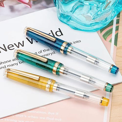 Set of 3 Jinhao 82 Fountain Pens Transparent Starry Sky Color Acrylic Extra Fine Point Gold Trim with Converter - color: Starry Sky, style: Extra Fine Nib