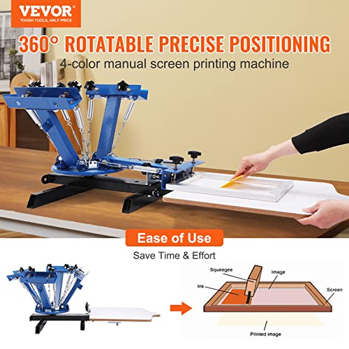 VEVOR Screen Printing Machine, 4 Color 1 Station 360° Rotable Silk Screen Printing Press, 21.2x17.7in / 54x45cm Screen Printer Press, Double-Layer Positioning Pallet for T-Shirt DIY Printing