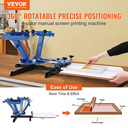 VEVOR Screen Printing Machine, 4 Color 1 Station 360° Rotable Silk Screen Printing Press, 21.2x17.7in / 54x45cm Screen Printer Press, Double-Layer Positioning Pallet for T-Shirt DIY Printing