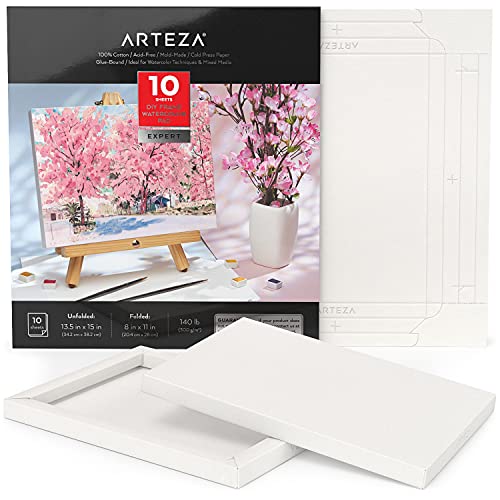 ARTEZA Watercolor Paper Foldable Canvas Pad, 8.03x11.02 Inches, 10 Sheets, Cotton Paper - size: 8.03x11.02 Inches