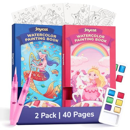 JoyCat 2 Pack Pocket Paint with Water Coloring Books for Kids, Art & Craft Activity Toy Set, Creative Travel & Home Painting Kit, Gifts for Girls & Boys Ages 3-8 (Magical Pony & Ocean Princess) - style: 2 Pack - Magical Pony & Ocean Princess