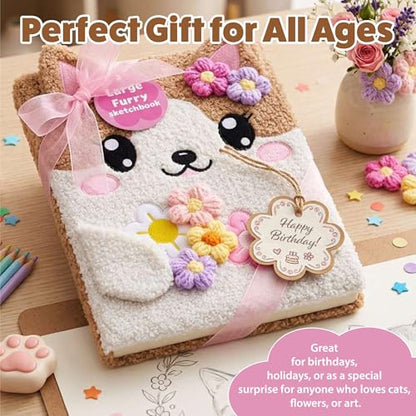 VOTUM Flower Cat Fuzzy Sketch Book: Personalized Artist Sketchbook with 3D Flowers: Sketching, Drawing and Creative Doodling. Notebook and Sketchbook to Draw and Journal (Flower Garden) - color: Fur