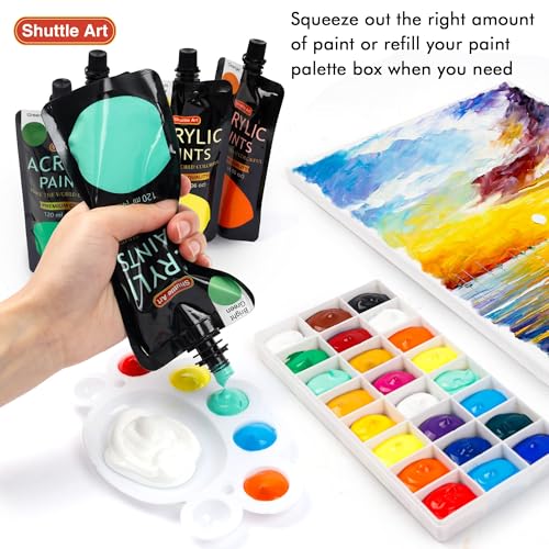 Shuttle Art Acrylic Paint, 18 Colors Acrylic Paint Pouches (120ml/4.06oz), Artist Grade Paint Set, Rich Pigments, Non-Toxic for Artists, Beginners and Kids on Rocks Crafts Canvas Wood Ceramic
