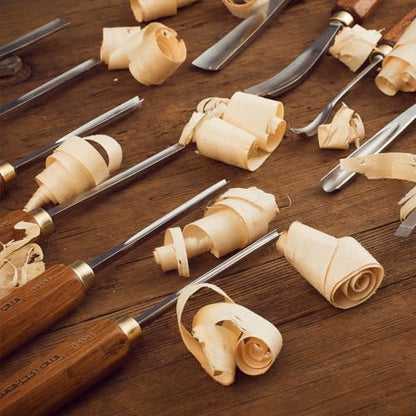 12-Pieces Woodworking Wood Carving Tools Chisel Set with Wooden Box, Razor Sharp CR-V 60 Steel Blades - size: 12PCS with Teak Wood Handle