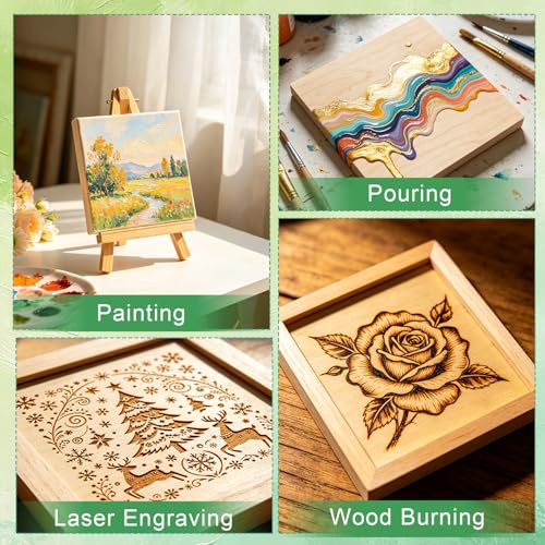 ESRICH 6x6 Inch Wood Panels, 4 Pack Square Craft Wood Canvas Boards, Blank Unfinished Wooden Art Board for DIY Art Creations Such as Painting, Acrylic Pouring, Resin, Burning, Collage, etc. - size: 6IN-4Pack