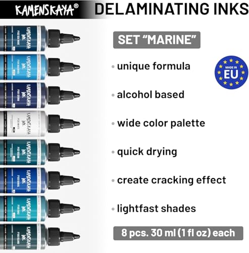 KAMENSKAYA Delaminating Alcohol Inks - Delaminating Ink Set 'Marine' - 8 pcs. 1 Fl Oz (30 ml) Each - color: Marine