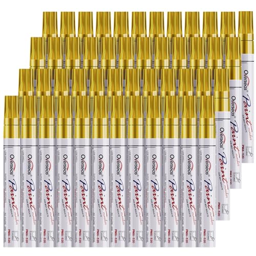 Overseas 48 Gold Paint Pens, Oil Based Permanent Markers Set - Quick Drying, Waterproof, Fade-Resistant, Medium Tip Paint Markers Bulk for Wood, Metal, Rock, Ceramic, Plastic, Canvas, Glass, Rubber - color: Gold