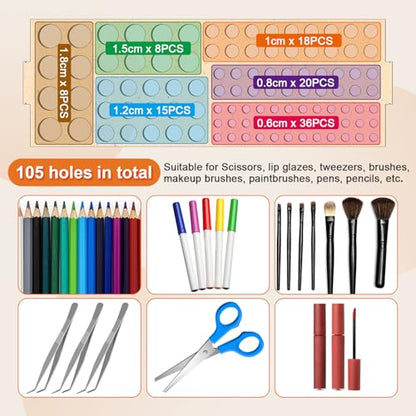 Wooden Paint Brush Holder with Wood Glue 105 Holes MDF Paintbrush Holder Organizer Artist Brush Holder Paint Brush Stand Rack for Artist Brushes Pens Pencils - style: 105 Holes