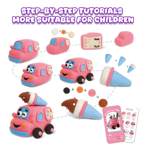 Air Dry Clay Kit for Kids - Pull Back Car Making, 3 Boxes Modeling Clay with Sculpting Tools, Base, Backing Board, Tutorial, Ultra Light & Soft, Non-Toxic & Safe, Creative DIY Arts and Crafts Toys - color: Fun Adventure Park