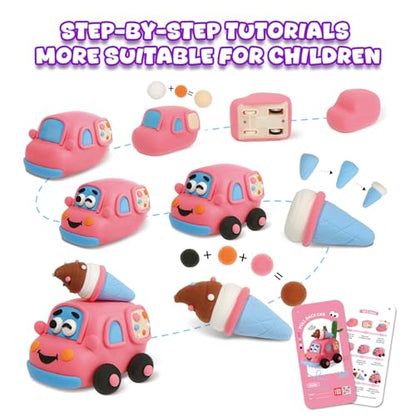 Air Dry Clay Kit for Kids - Pull Back Car Making, 3 Boxes Modeling Clay with Sculpting Tools, Base, Backing Board, Tutorial, Ultra Light & Soft, Non-Toxic & Safe, Creative DIY Arts and Crafts Toys - color: Fun Adventure Park