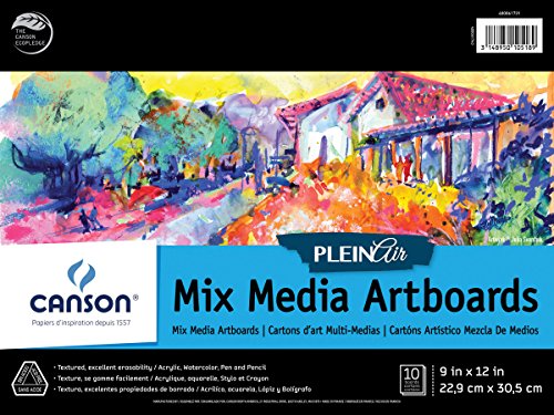Canson Artist Series Plein Air Mixed Media Paper, Fold Over Art Board, 9x12 inches, 10 Sheets - Artist Paper for Adults and Students - Watercolor, Gouache, Graphite, Ink, Pencil, Marker - size: 9" x 12"