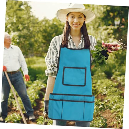 Gardening Apron with Multi Pockets Back Storage Apron for Men Women Artists Gardeners Toolkits Organizer Sky-blue