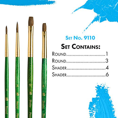 Princeton RealValue Brush Set, Camel, Green Handle, 4 Piece, 1 Count - style: Set-9110
