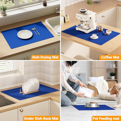 2-Pack Extra Thick Silicone Counter Mats - 24”x16” Large Heat Resistant Kitchen Countertop Protector, Non-Slip Hot Pad Trivet for Air Fryer, Hot Pots & Pans, Coffee Maker(Blue) - color: Blue