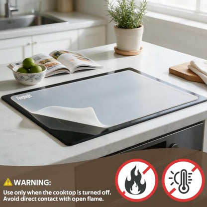 Silicone Cooktop Cover for Electric Stove - 2MM Extra ThickHeat Resistant Countertop Protector Mat - Ceramic Glass Cooktop Protector – Flat Range Top Shield, 23.6" x 15.7" Translucent (2-Pack)