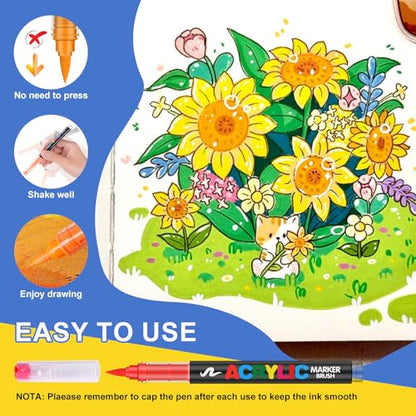 Amamao Acrylic Paint Markers, Soft Brush Tip Pens and Markers, Acrylic Paint Pens for Wood, Stone, Canvas, Glass, Fabric, Egg, Rock Painting and DIY Crafts Art Supplies (48) - style: 48 BOX