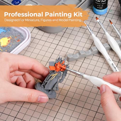 Nicpro Miniature Painting Kit with Wet Palette & 11PCS Detail Paint Brushes Drybrush, 100PCS Wet Pallet Paper, 4PCS Sponge, Brush Holder Mixing Paint Saver Palette for Miniature Model Painting - color: White