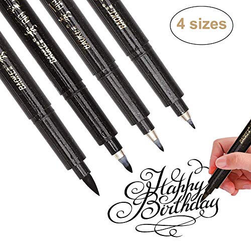 Refill Hand Lettering Pens, 4 Size Black Ink Calligraphy Pen Brush Lettering Pens Markers for Beginners Writing, Card Making, Signature, Illustration, Design, Art Drawing