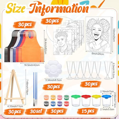 Sherr 285 Pcs 30 Sets Sip and Paint Kit for Adults, Pre Drawn Canvas Kit for Painting Acrylic Painting Favor Bulk for DIY Birthday Gifts Adult Date Night Party Suppliers(Stylish African Figures) - style: Stylish African Figures