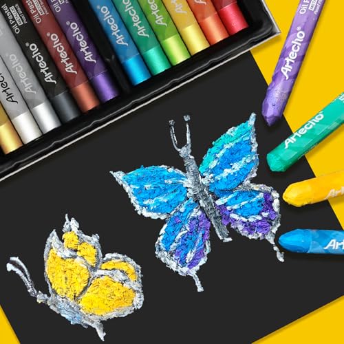 Artecho Metallic Oil Pastels Set of 12 Colors (10 x 70 mm) | Soft Oil Pastels, Art Painting, Drawing, Blending - style: 12 Metallic Colors