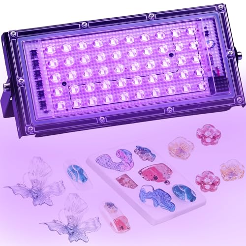 Feghezja UV Light for Resin, Portable UV Black Light, 50W Fast 3D Printer Curing UV Lamp, Jewelry Making Supplies for Resin UV, DIY Craft, Glow Party, Fluorescent Poster, Halloween, Body Paint - size: 50W