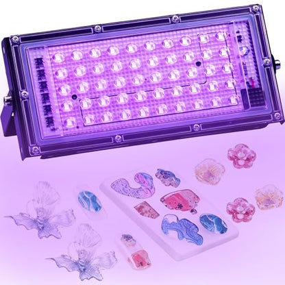 Feghezja UV Light for Resin, Portable UV Black Light, 50W Fast 3D Printer Curing UV Lamp, Jewelry Making Supplies for Resin UV, DIY Craft, Glow Party, Fluorescent Poster, Halloween, Body Paint - size: 50W
