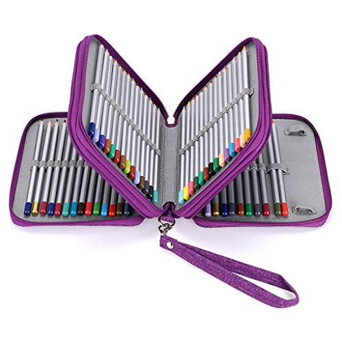 BTSKY Zippered Pencil Case-Canvas 72 Slots Handy Pencil Holders for for Prismacolor Watercolor Pencils, Crayola Colored Pencils, Marco Pencils (Purple) - color: Purple