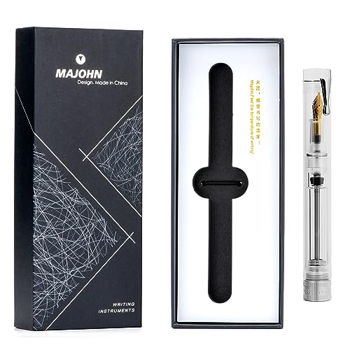 erofa Majohn V1 Vacuum Filling Fountain Pen Extra Fine Nib, Transparent Acrylic Demonstration Writing Gift Pen with Box (Silver Clip) - color: Extra Fine Nib (Silver Clip)