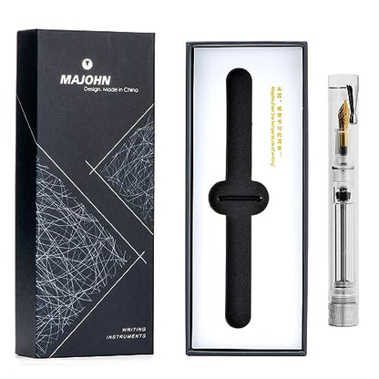 erofa Majohn V1 Vacuum Filling Fountain Pen Extra Fine Nib, Transparent Acrylic Demonstration Writing Gift Pen with Box (Silver Clip) - color: Extra Fine Nib (Silver Clip)