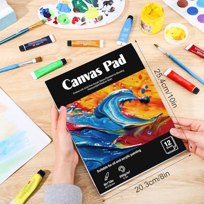 12 Sheets Canvas Paper Pad 8”x10”, 350 GSM Glue Bound Canvas Sketchbook for Adults and Students - Acrylic Painting, Oil Painting - size: 8”x10”