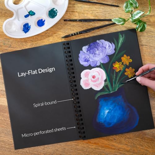 WA Portman Black Paper Sketchbook A4 (8.3" x 11.7") – 140 GSM Acid-Free Black Paper Notebook, 60 Pages (30 Sheets) Spiral Scrapbook Journal, Mixed Media Sketch Drawing Pad for Kids & Adults - size: A4 Single