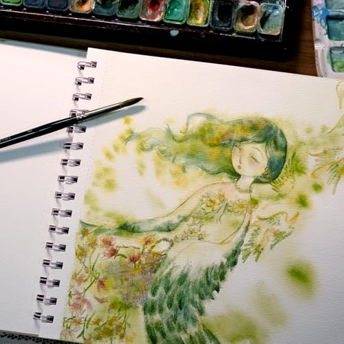 CuppaClip Watercolor Paper 9"x8.5" 300GSM 140LB Spiral Bound Cotton Water Color Pad Cold Press Inner Pocket Art Supplies (Yellow) - color: Yellow