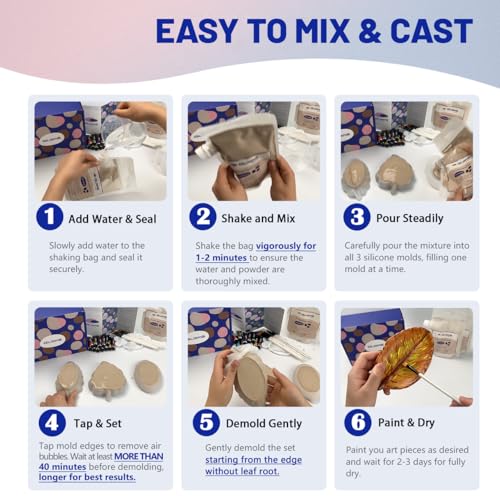 Refill Pack for Leaf Craft Kit, 0.79lb × 2 Bags, Plaster Casting Powder 360g × 2, Water-Activated Art Plaster, Fast Setting with 40+ Minute Demold Time, Shake-to-Mix Bag Design - size: Leaf Refill