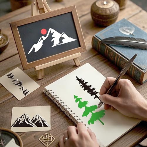 Sitsink Tree Small Stencils Reusable - Mountain Scene Stencils for Crafts Reuable, Fabric Background Card Scrapbook Journal Decorating - style: small tree