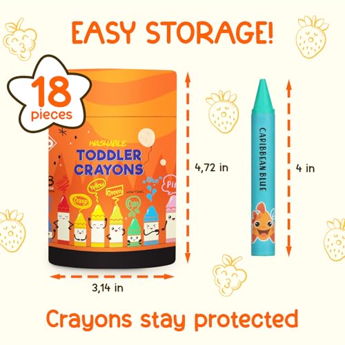 ZENO 18-Color Jumbo Crayons – Non-Toxic and Washable for Toddlers (1-3) & Kids (4-8) – Easy-to-Hold Large Crayons, Perfect for Travel, Art, and Early Childhood Activities