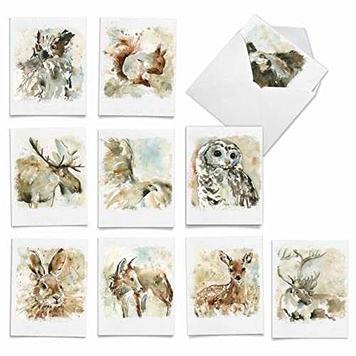 Best Card Co 10 Assorted Blank Animal Greeting Cards Box Set 4 x 5.12 Inch with Envelopes Watercolor Wildlife Note Cards for Animal Lovers M6629OCB-NB - style: Watercolor Wildlife