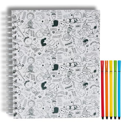 Peanuts Gang Sketchbook for Kids with Washable Markers, 86 Blank Pages Spiral Bound, Snoopy - color: Peanuts Gang