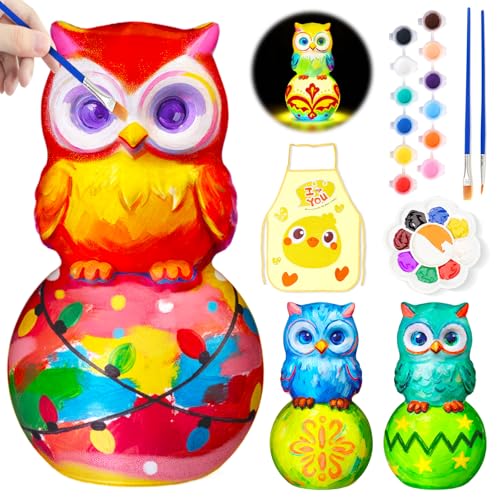 Paint Your Own Owl Lamp Kit, Arts and Crafts for Kids Ages 8-12, DIY Owl Toys Tap Night Light, Arts and Crafts for Kids 4-6, Painting Kit Birthday Gifts for Girls Boys Ages 3 4 5 6 7 8 9 10 11 12+ - color: Owl