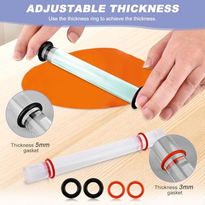 Polymer Clay Tools, 2Pcs Acrylic Rolling Pin with Thickness Rings Kit, Air Dry Clay Tools Clear Slab Roller Supplies Art Craft DIY Tool